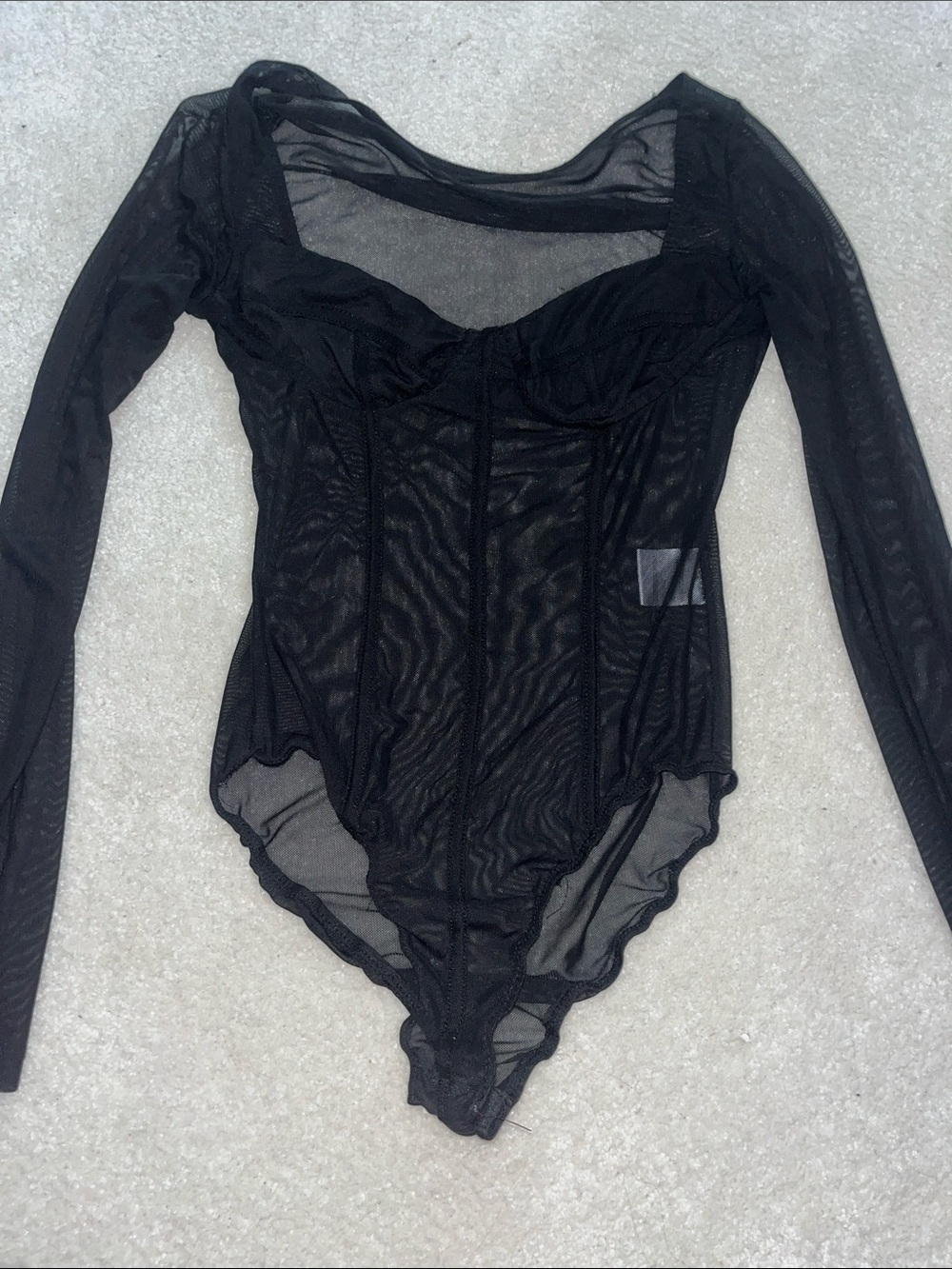 Black Mesh Long-Sleeve Bodysuit - Women Tops